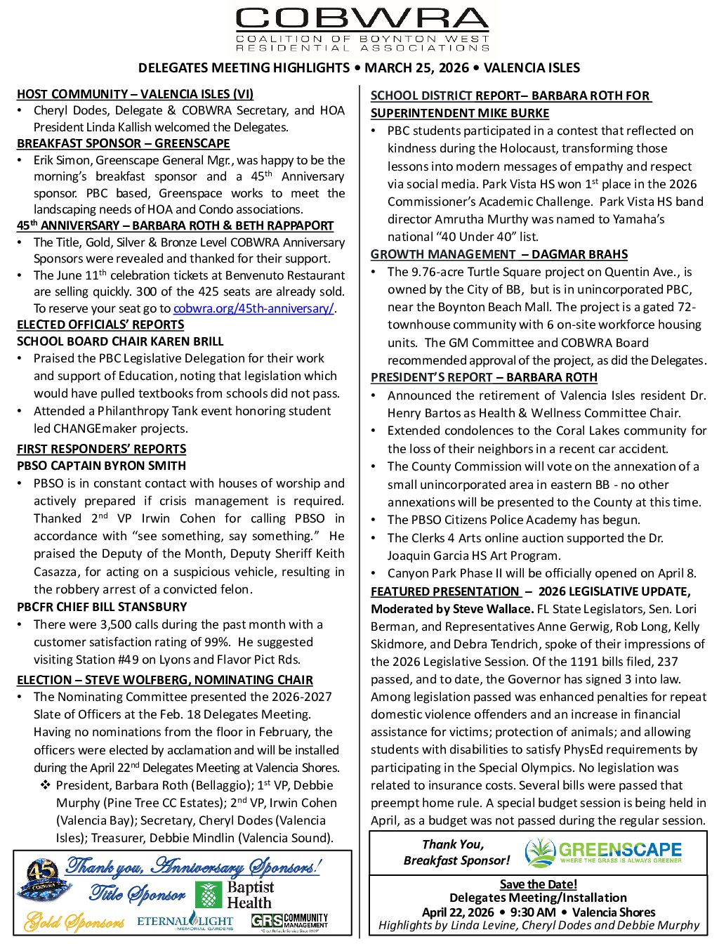 HIGHLIGHTS MARCH 25 2026